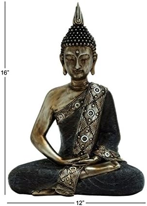 Deco 79 Polystone Buddha skulptura s ugraviranim rezbarijama i detaljima o olakšanju, 12 x 6 x 16 , mesing