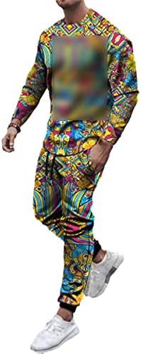 Muški jesenski modni 3D ispis ležerni okrugli vrat dugih rukava s dugim rukavima dvodijelno odijelo