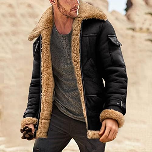 UBST lažni kožni kaput za muške, patentni zatvarač Zimski punk stil pahuljaste tople casual jakne vanjske odjeće s remenom