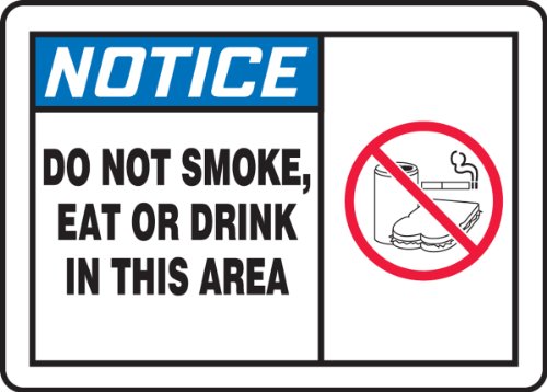 Accuform msmk824vs znak, legenda obavijest ne pušite, jedite ili ne pijte na ovom području, 10 duljina x 14 širina x 0,004 debljina,