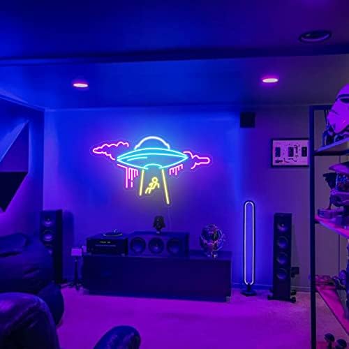 NLO neonski natpis, ručno izrađeni svemirski brod, vanzemaljski oblak, LED neonski zidni dekor, leteći tanjur, spavaća soba, noćno