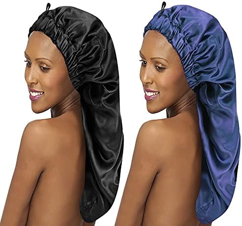 2pcs satenski pletenica za kosu za crne žene jednoslojna kapa za spavanje s gumbom