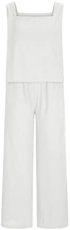 LCEPCY Women's Ljetni 2 -komadni odjeli Crojskog gumba Natrag gornji spremnik bez rukava, obrezani široke hlače za noge Postavite džepove