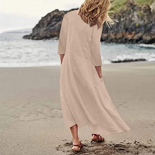 Ženske ležerne haljine rukave pamučne lanene džepne haljine ležerna boja na rukavima s četvrtine haljine na plaži