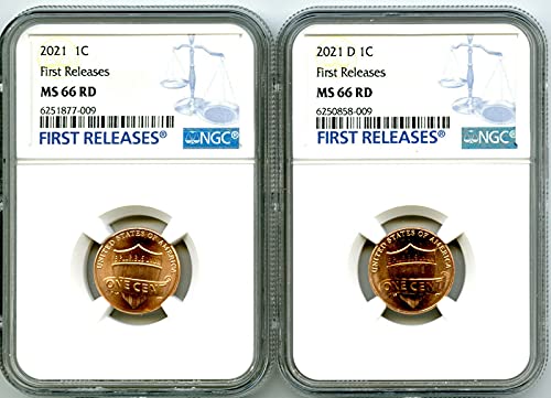 2021 P&D US Mint Union Shield 2 Coin Lincoln set naljepnica - prvo izdanje Cent MS66 RD NGC