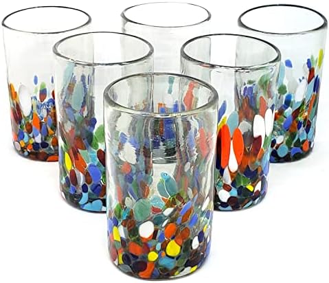 Mexhandcraft Clear & Confetti 14 oz, naočale za piće, reciklirano staklo, bez olova, bez toksina