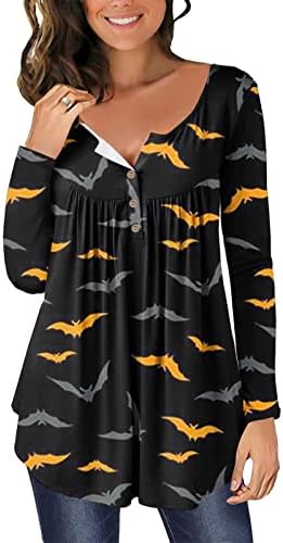 Gumb dolje radne tunike za žene predimenzionirani uzorci s podijeljenim vratom prozračne tunike odgovaraju Halloween lijepo dugo