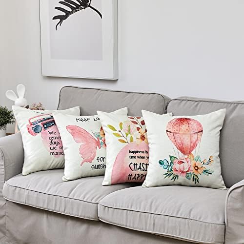 Blago proljetni ljetni jastučni poklopci 18x18 Set od 4 ukrasne seoske kuće za bacanje jastuka ružičasti cvjetni jastuk za jastuk za