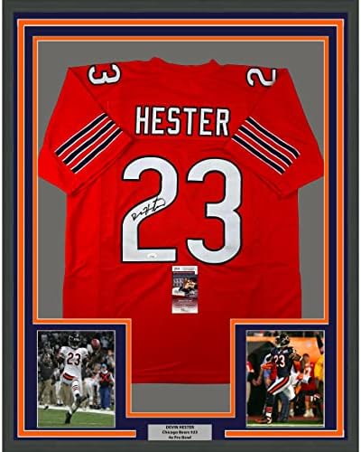 Uokvireni autogramirani/potpisani Devin Hester 33x42 Chicago Orange nogometni dres JSA CoA