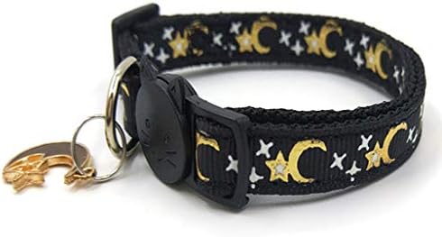 5pcs podesive ogrlice za mačke s printom zvijezde i Mjeseca, otkinute s privjeskom za zvono