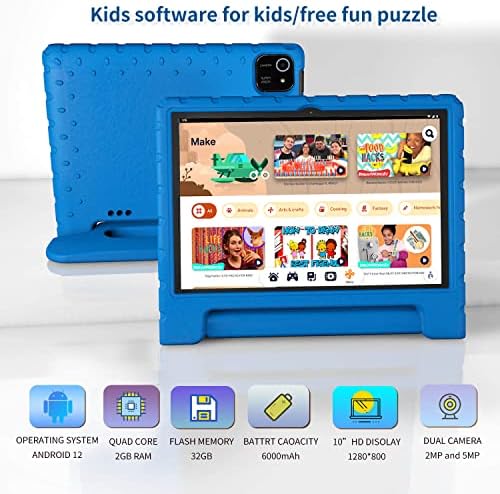 JREN Kids Tablet, 10 tablet PC, IPS HD zaslon 1280 x 800,1080p, RAM 2GB i 32GB pohranu, Bluetooth, Wi-Fi, Kidoz unaprijed instalirana,