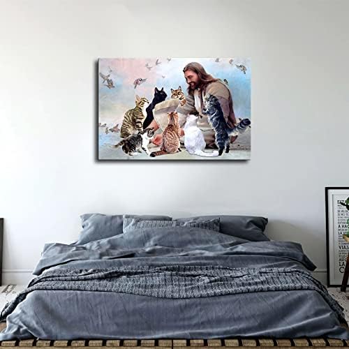 Isus kršćanski bog okružen mačjim anđelima za ljude vole mačke plakate i zidne umjetnosti slika tisak moderni kućni dekor spavaće sobe