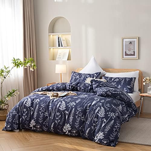 Janzaa Queen Comforter Set posteljina kombinezon set mornarsko plave cvjetne kombinezone s 2 jastuka za jastuk mekano za sva godišnja
