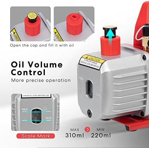 Vivohome 110V 1/3 KS 4CFM jednostruka rotacijska vakuumska pumpa za rotaciranje zraka crvena s R1234YF 1 KS dvostruki cilindrični prijenosni