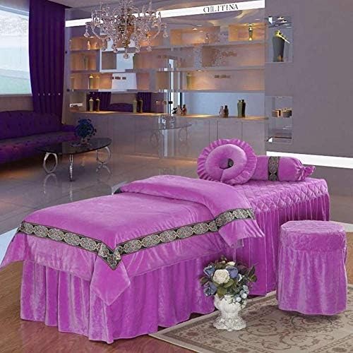 Plušavi setovi za masažu ljepote, europski stil baršunasti pokrivač od 4 komada pokrivača s rupama za odmor za lice za spa masažu stol-purplea