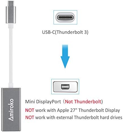 Amiroko USB-C to mini Displayport adapter, USB 3.1 Tip C do Mini DP Adapter Podrška 4K, 1080p za MacBook Pro, Alienware, do LED kina