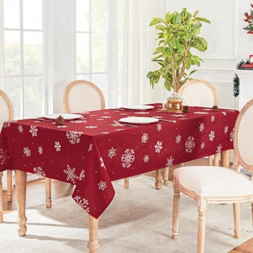 Božićni Crveni stolnjaci za pravokutne stolove, Crveni stolnjaci s uzorkom pahuljica za pravokutne stolove, teška tkanina, navlake