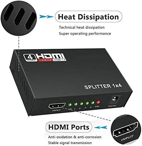 Fansipro 1 u 4 OUT FULL HD HDMI SPITTER 4 Ports Hub Repeater Amplifier v1.4 3d 1080p, Black
