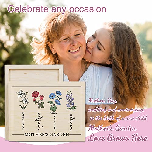 Bohva personalizirani pokloni za mamu supruge Mjesec rođenja cvijeta s imenom majke vrt, prilagođeni zidni umjetnički tisak na drva