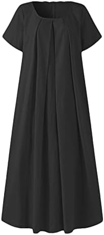 HCJKDU plus haljine za veličinu za žene 2023 u vrat kratki rukavi Čvrsta boja maxi haljina casual labava ljetna elegantna dugačka haljina
