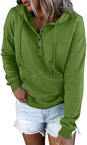 Nokmopo s kapuljačom dukserice za žene modno casual pulover vrhovi gumbi za crtanje dugih rukava jesena odjeća s džepovima