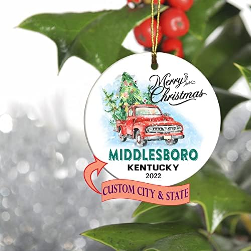 Sretan Božić 2022. Ornament Tree Prvi 1. praznik koji živi u Middlesboro Kentucky State Ornament Custom City State - Keepsake Dar Ideas