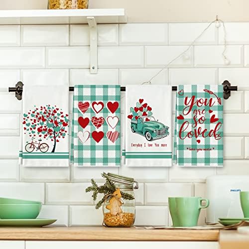 Kuhinjski ručnik za Valentinovo romantično srce kamion ljubavi kuhinjski ručnik za suđe od 18 inča 28 inča plavo-bijeli bacači za ruke,