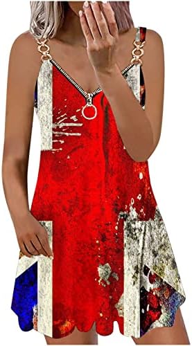 HCJKDU Žene 4. srpnja haljina bez rukava v vrat s Dan neovisnosti s zatvaračem, mini haljina američka zastava Print plaža Sundress