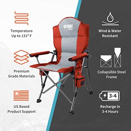 Teretna stolica za kampiranje - 9 sati topline | S baterijom i kabelom za punjenje | 3 Postavke topline