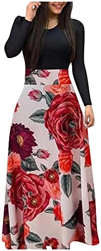 Radne haljine za žene 2023, cvjetni print ženskog dugih rukava labave vjenčane blagdanske zabave maxi haljine