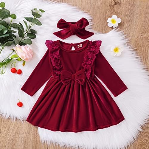 iiniim mališani za bebe djevojčice Velvet ruffle a-line haljina s trakom za božićne blagdanske odjeće