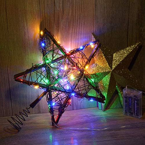 Uvijanje božićnih zvjezdanih stabala s svjetlima, rustikalni rattan prirodni božićno drvce Topper s 30 LED u boji bakrenih svjetala,