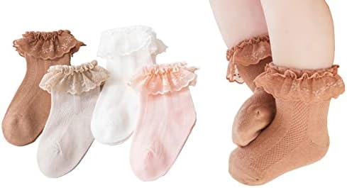 Chung Baby Toddler Girls Princess Cotton Frilly čarape čipkasto ruffle pakiranje od 4/5/6 Thin Mesh Summer za haljinu