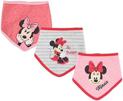Disney Baby Girls 'Bandana Bibs 3 Pack Set za hranjenje, zube i drolja, crvena/siva/ružičasta