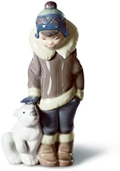 Lladro Eskimo Boy s figuricom porculana za kućne ljubimce