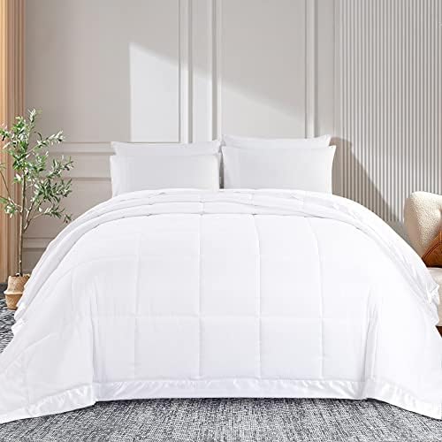 Hombys Down Alternativni pokrivač Preveliki kralj 120x128 za cijelu sezonu, lagano prekriveni pokrivač od bijelog kreveta sa satenom