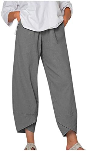 Povremene Capri hlače za žene ravne noge pamučne lanene hlače hlače vintage tisak trendovske treninge s džepovima