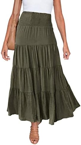 Lepršave Nabrane duge maksi suknje za žene ljetna ležerna boho Maksi suknja jednobojna slojevita a-linija suknja visokog struka