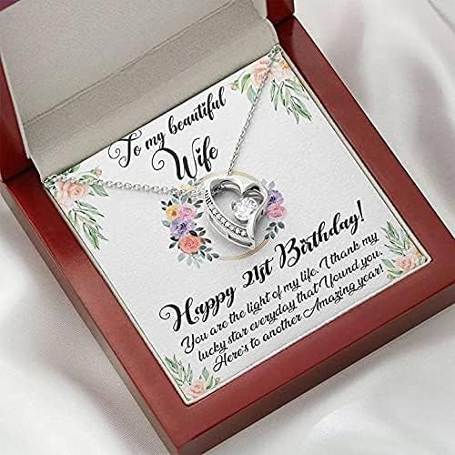 Kartica s porukama, ručno izrađena ogrlica - Mojoj lijepoj supruzi 21. godina zauvijek ljubav ogrlica xx176fl2, sretna ogrlica za 21.