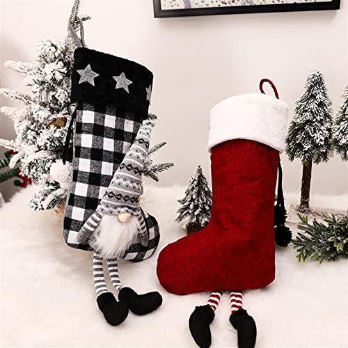 2 pakiranja personaliziranih božićnih čarapa, božićni gnome elf crvena, crno i crvena bivola božićne čarape, ukrasi za privjesak za