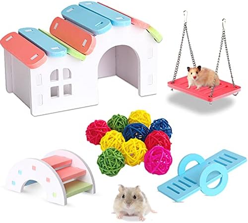 Djun hrčak Rainbow Chew igračke uključuju kućni most ljuljački vid i 10 šarenih kuglica ratana, igračke za vježbe za kućne ljubimce,