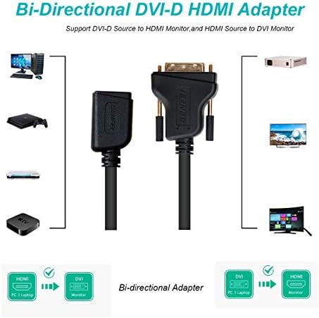 Benfei DVI na HDMI, dvosmjerni DVI do HDMI mužjaka do ženskog adaptera sa zlatnim kabelom