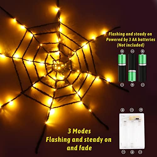FOIMAS Halloween Spider Web Lights, 4,92ft narančasta narančasta dlakavi pauk web coweb s 48 svjetla za zidni dvorišta dvorište unutarnji