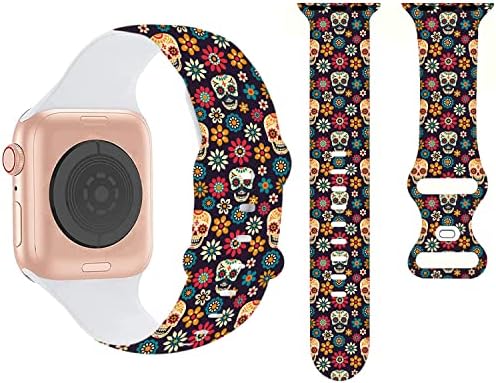 Halloween Cvjetna lubanja crtani bendovi kompatibilni s Apple Watch Bandom 38 mm 40 mm 41 mm, silikonski remen koji su kompatibilni