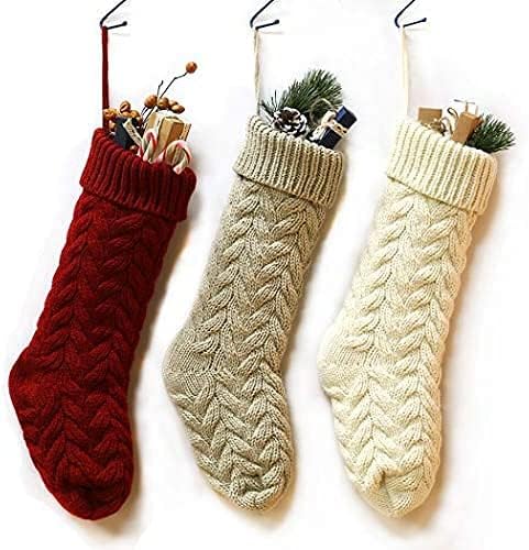 Guojanfon 3 Pack Classic Božićne pletene čarape 18 Božićni odmor za viseće čarape ukrasi Bijelo crvena i siva