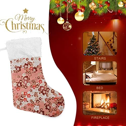 Božićne čarape japanski stil crveni cvjetni uzorak bijela plišana manžetna merverizirana baršunasta obiteljski odmor personalizirana