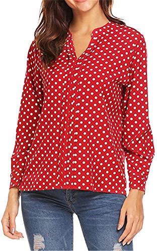 ANDONGNYWEL WOMENS Casual Dot Roll Tab s dugim rukavima bluza cvjetni print v vratni vrhovi košulje tunik bluza