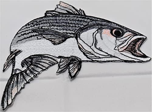 Nature's Bounty prekrasni prilagođeni riblji portreti [prugasti bas riba] Veseni Iron ON/SEW Flaster [5.8 x 5] napravljen u SAD -u