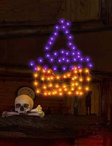 Ukrasi bohon halloween 12x14in vještica šešir bundeve prozor svjetla željezo viseće svjetlo s udaljenim timerom jack-o-lamterna silueta