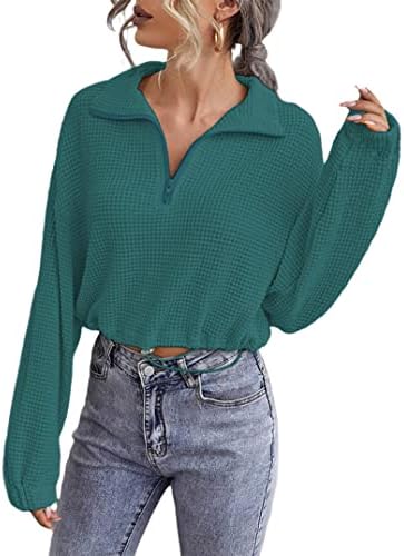 Lilycoco ženska četvrt zip pulover vafle pletena vrhova dugih rukava